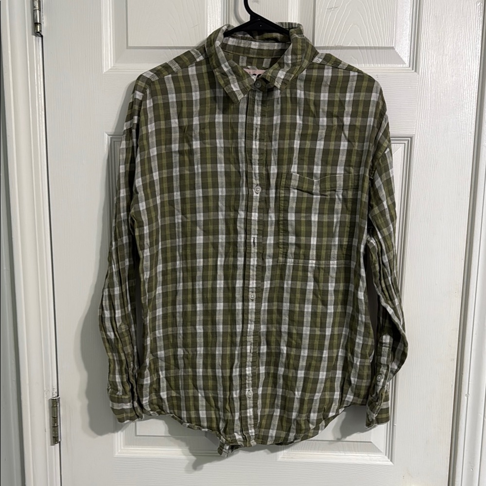 SO Green and White Casual Button Down Shirt